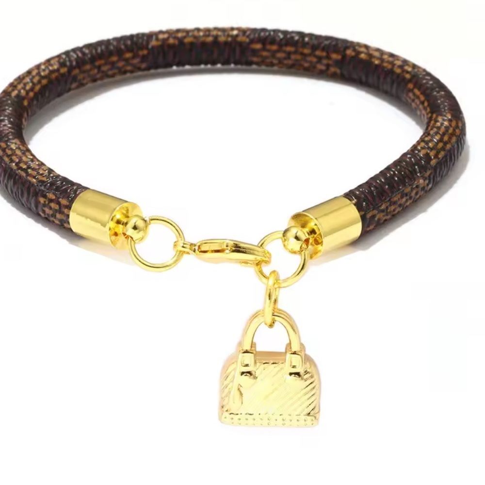 Gold and Brown Bracelet with Bag Charm